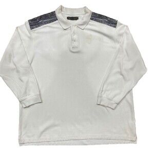 Coogi Australia Sweater Pattern White Long Sleeve Polo Cotton Shirt Men's 2XL